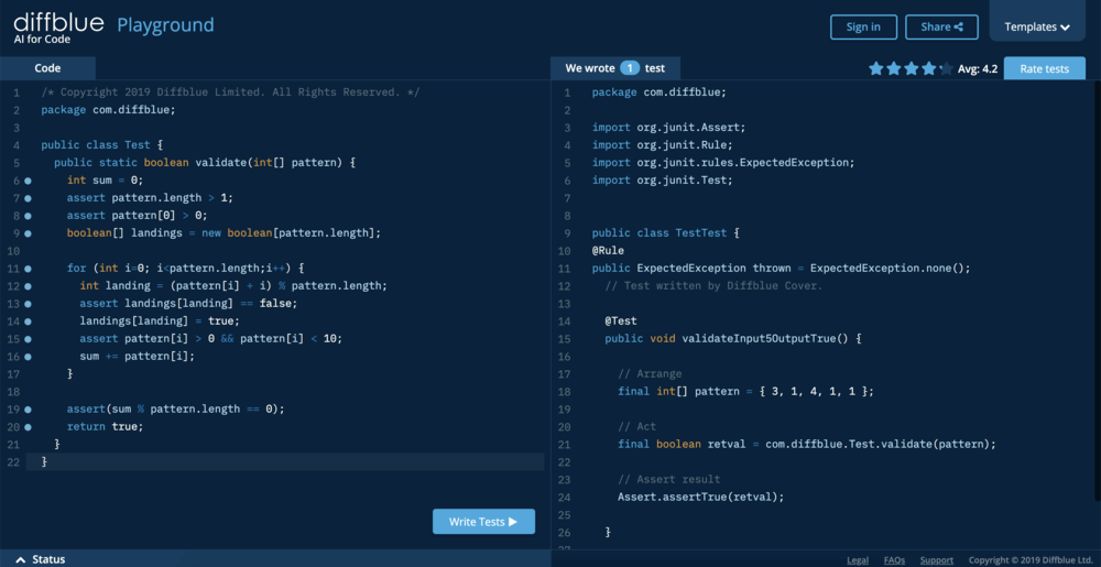 Diffblue Cover juggling tricks code sample showing the Diffblue Cover coming up with new tricks with a Java function